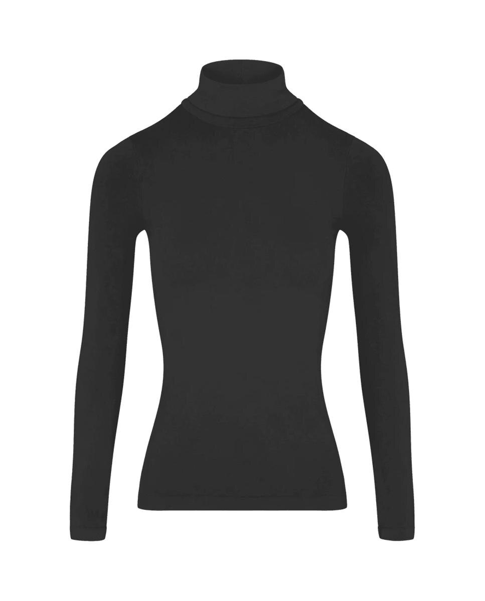 Blusa de gola alta de mangas compridas Preto-2