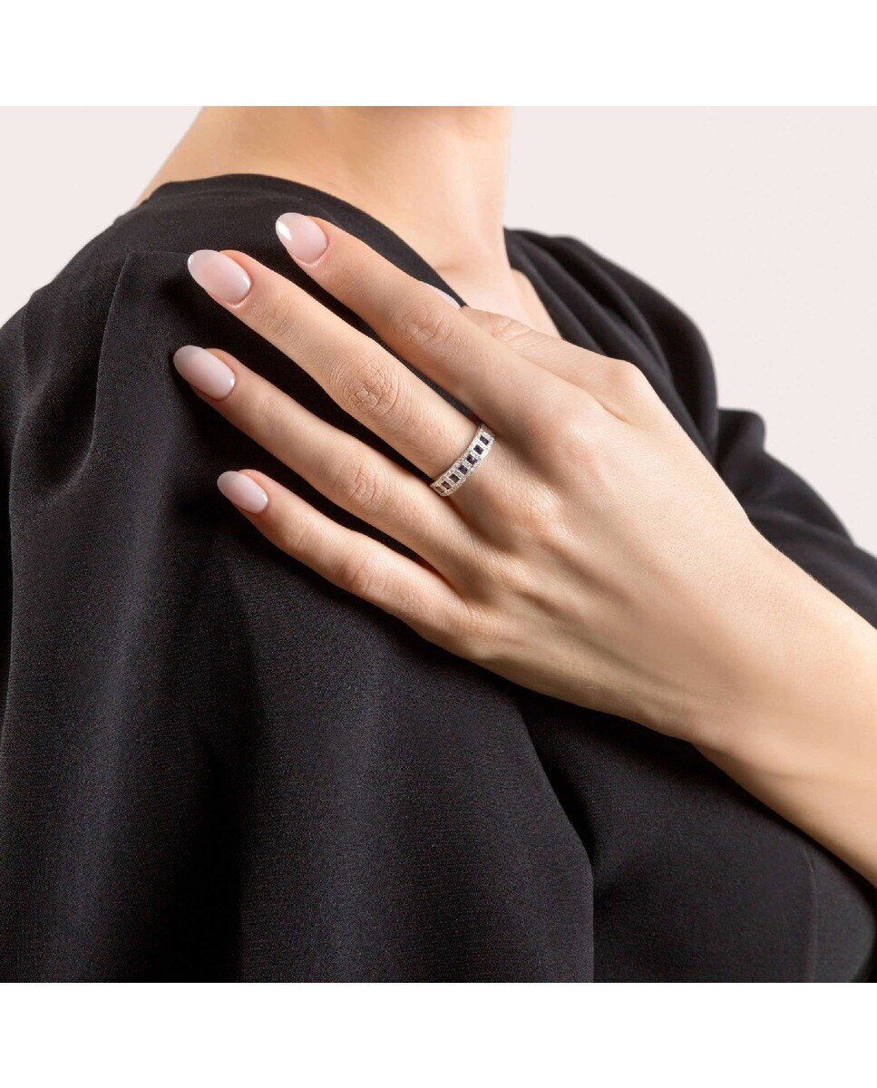 Anel Belle Époque em Ouro Branco, Diamante e Safira 2