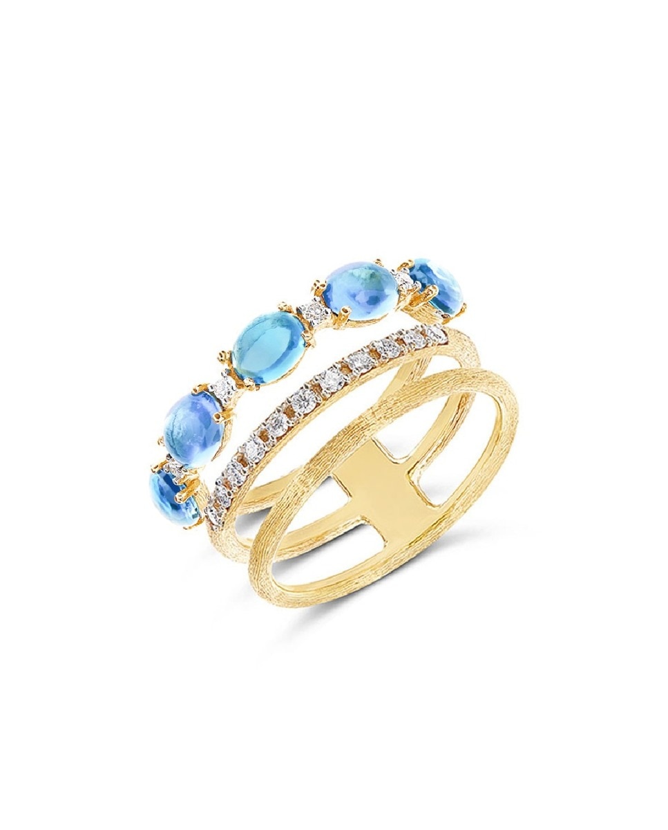 Anel AZURE Ouro Amarelo 18 Quilates com Diamantes e Topázios Azuis 1