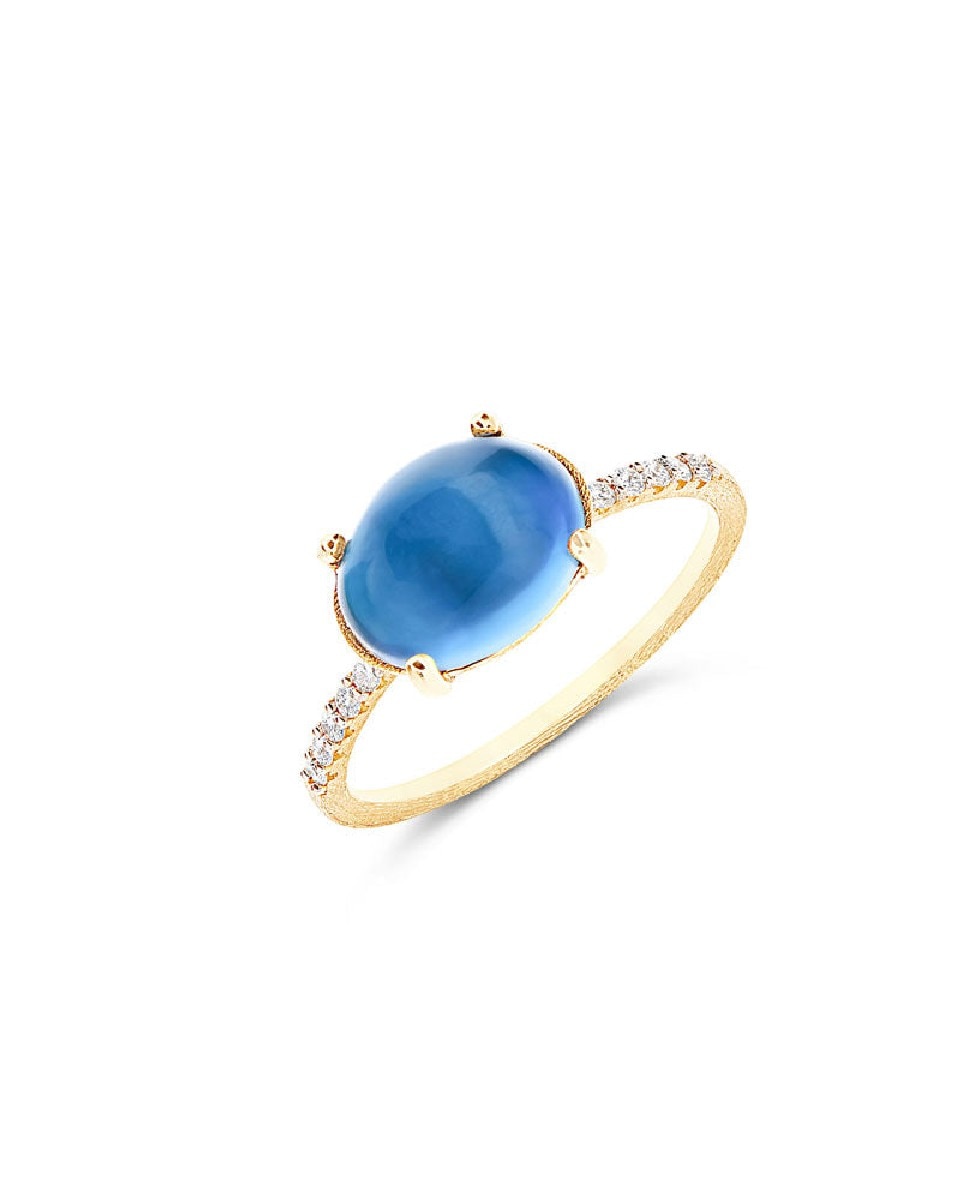 Anel AZURE Ouro Amarelo 18 Quilates com Diamantes e Topázio Azul 1