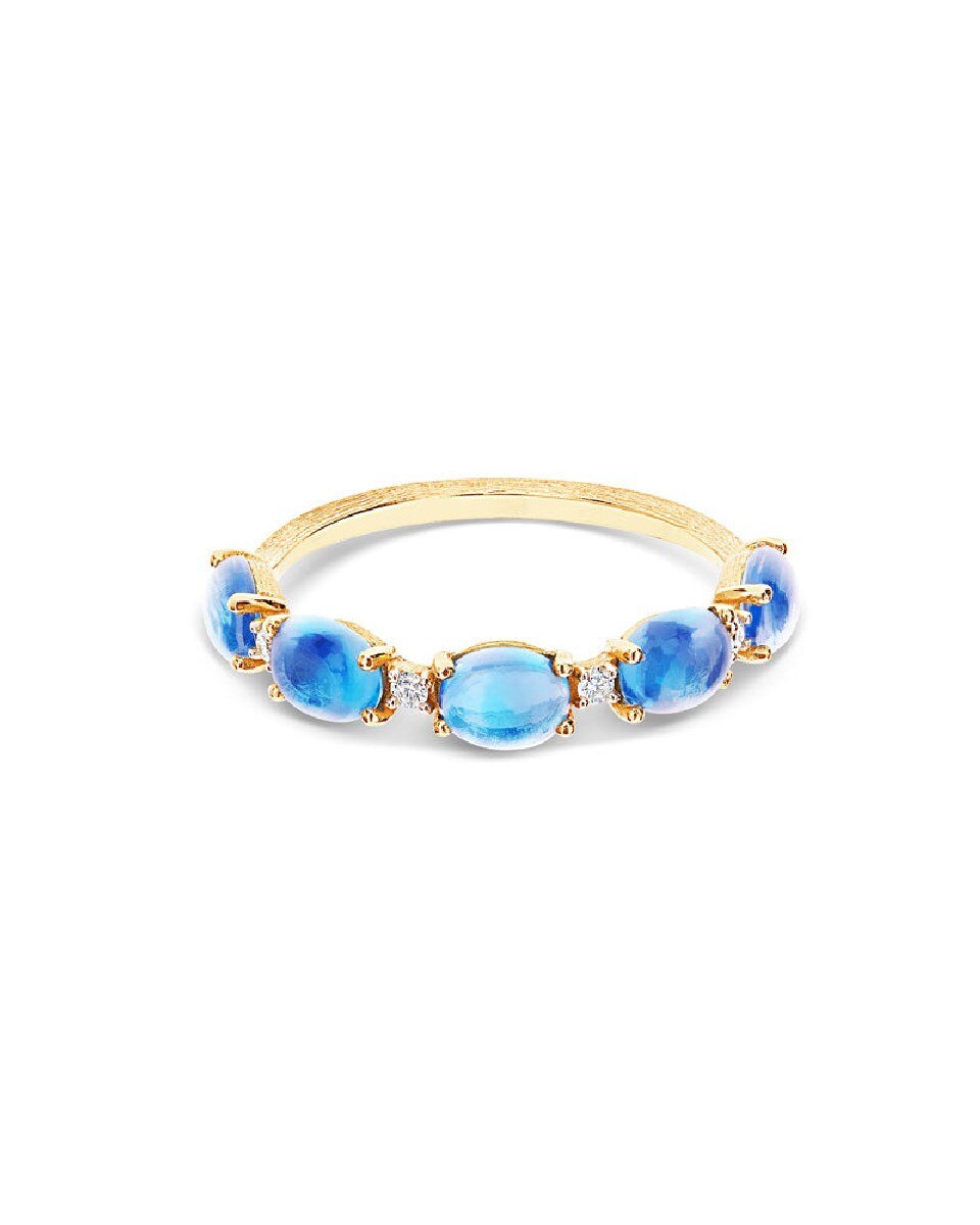 Anel AZURE Ouro Amarelo com Diamantes e Topázios Azuis 3