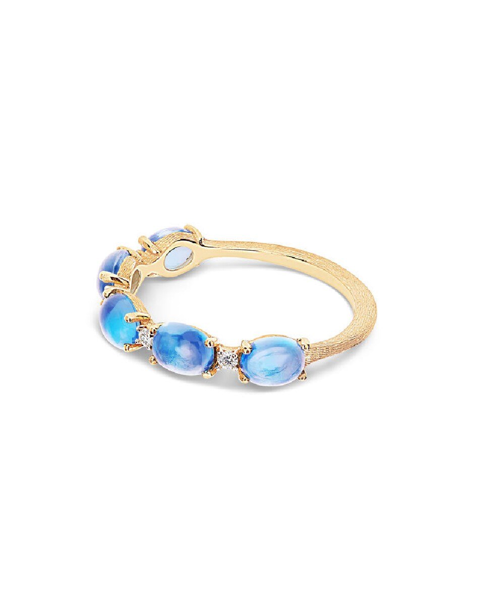Anel AZURE Ouro Amarelo com Diamantes e Topázios Azuis 4
