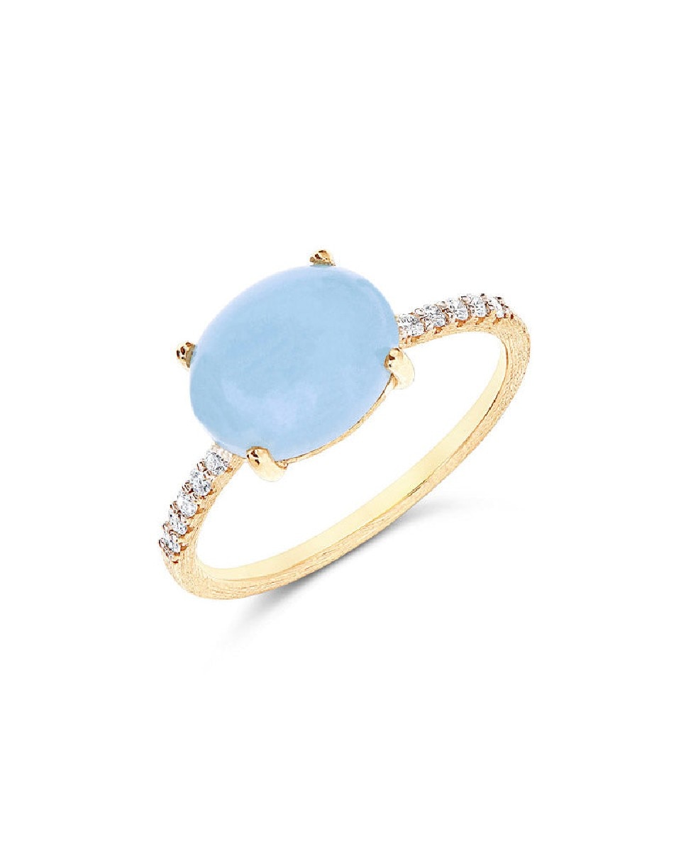 Anel AZURE Ouro Amarelo com Diamantes e Aquamarine Gem 1