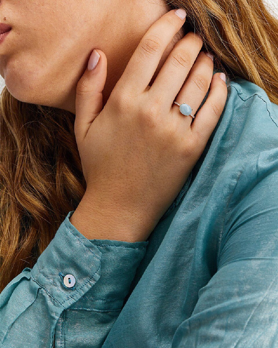 Anel AZURE Ouro Amarelo com Diamantes e Aquamarine Gem 2