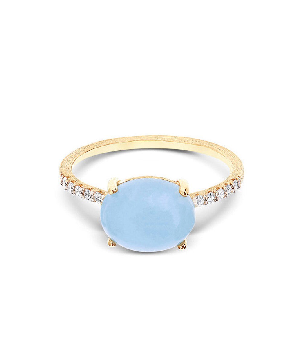 Anel AZURE Ouro Amarelo com Diamantes e Aquamarine Gem 3