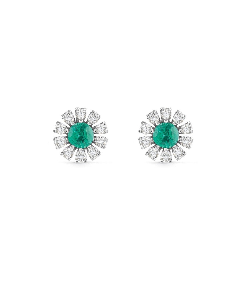 Brincos Margherita em Ouro Branco, Diamantes e Esmeralda 1