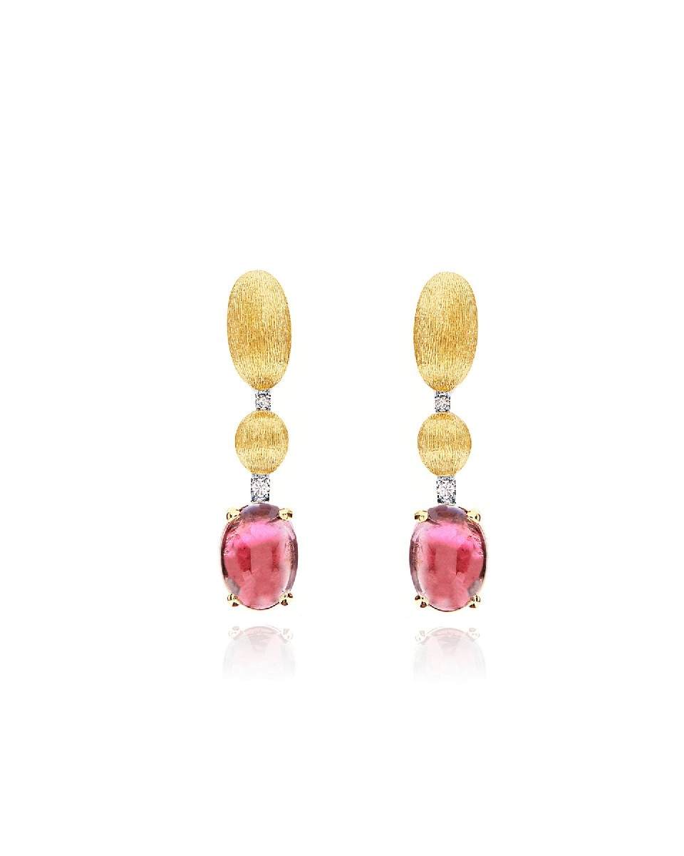 Brincos Tourmalines em Ouro Amarelo, Diamantes e Turmalinas Rosa 1