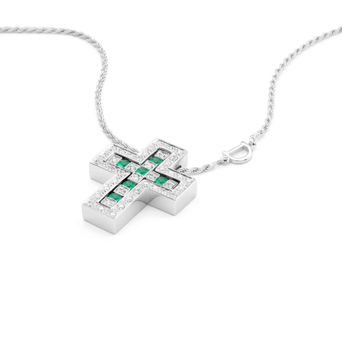 Colar Belle Époque em Ouro Branco, Diamantes e Esmeraldas 2