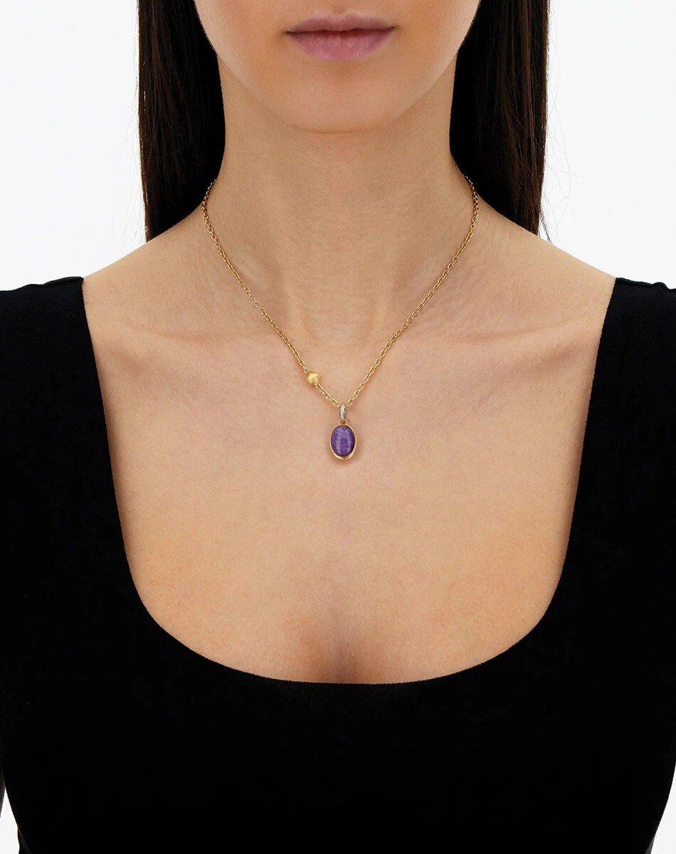 Pendente Violetta "Boules" em ouro, diamantes, lepidolite e madrepérola 3