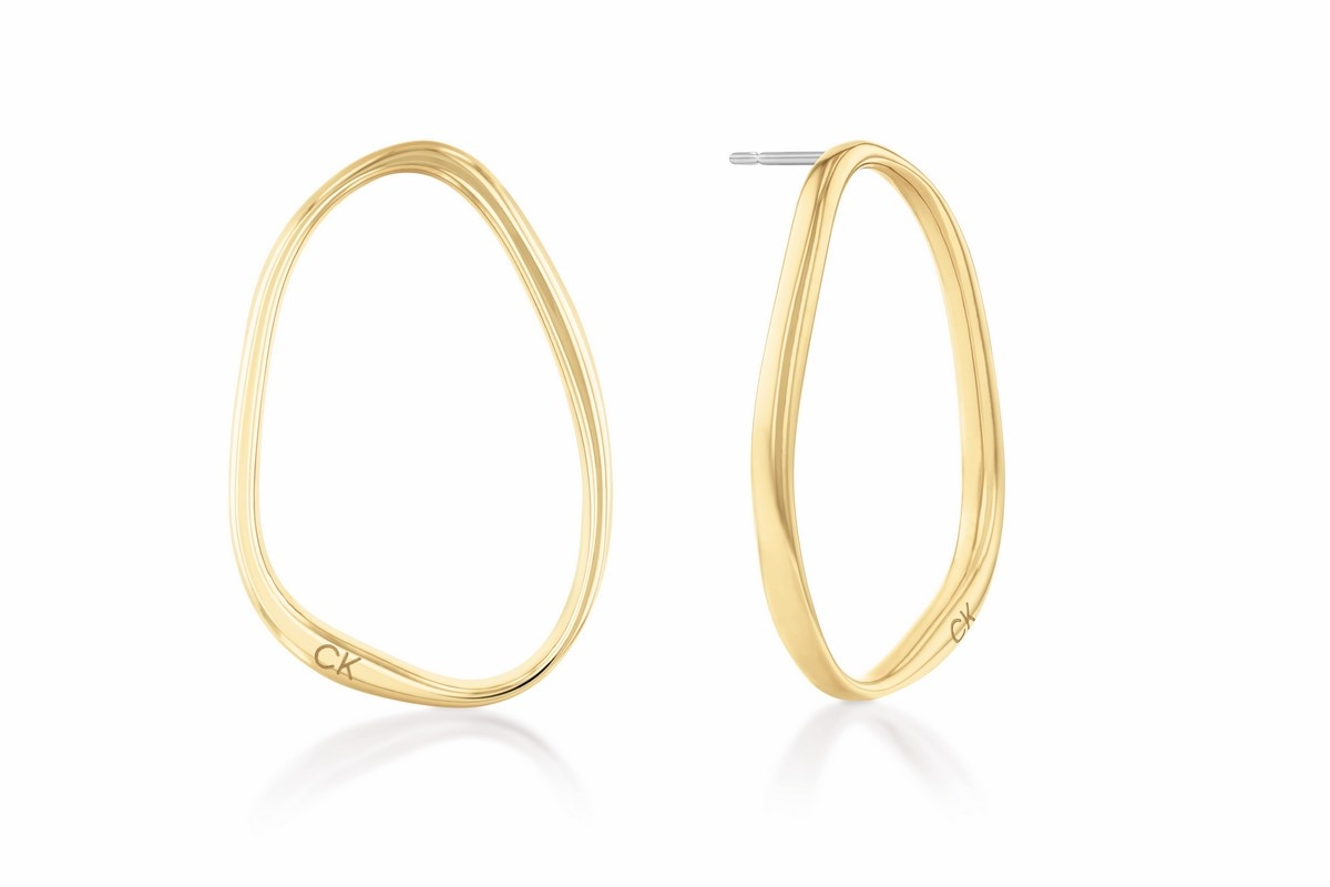 Brincos de Argola Elongated Drops de Aço - Dourado Ouro-1