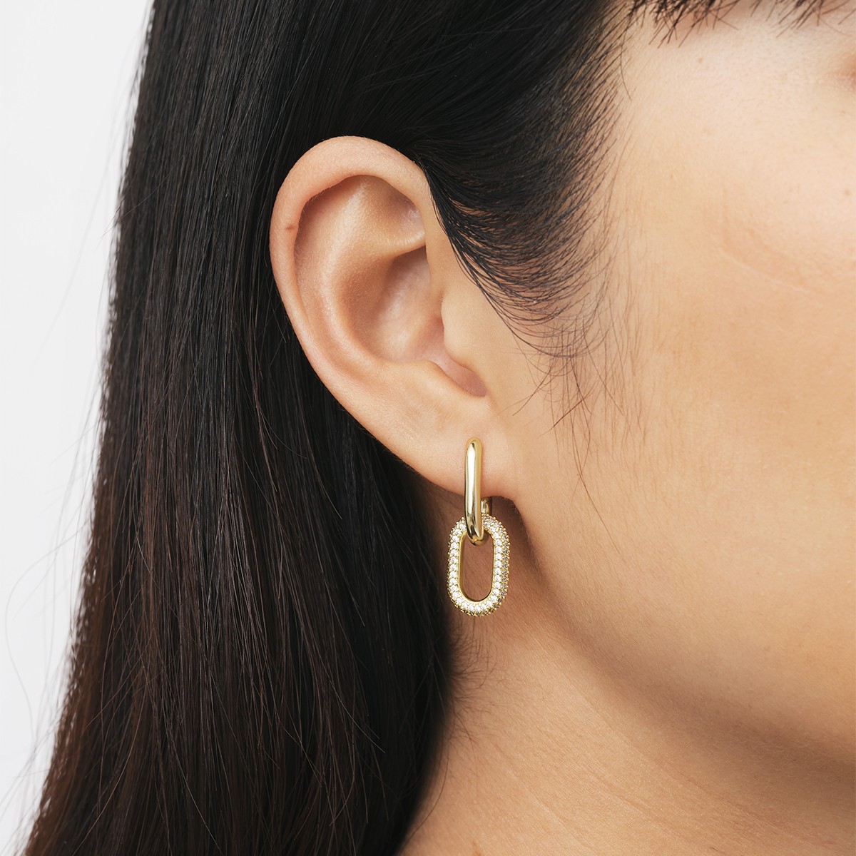 Brincos DW Crystal Link Earring Gold Dourado-2