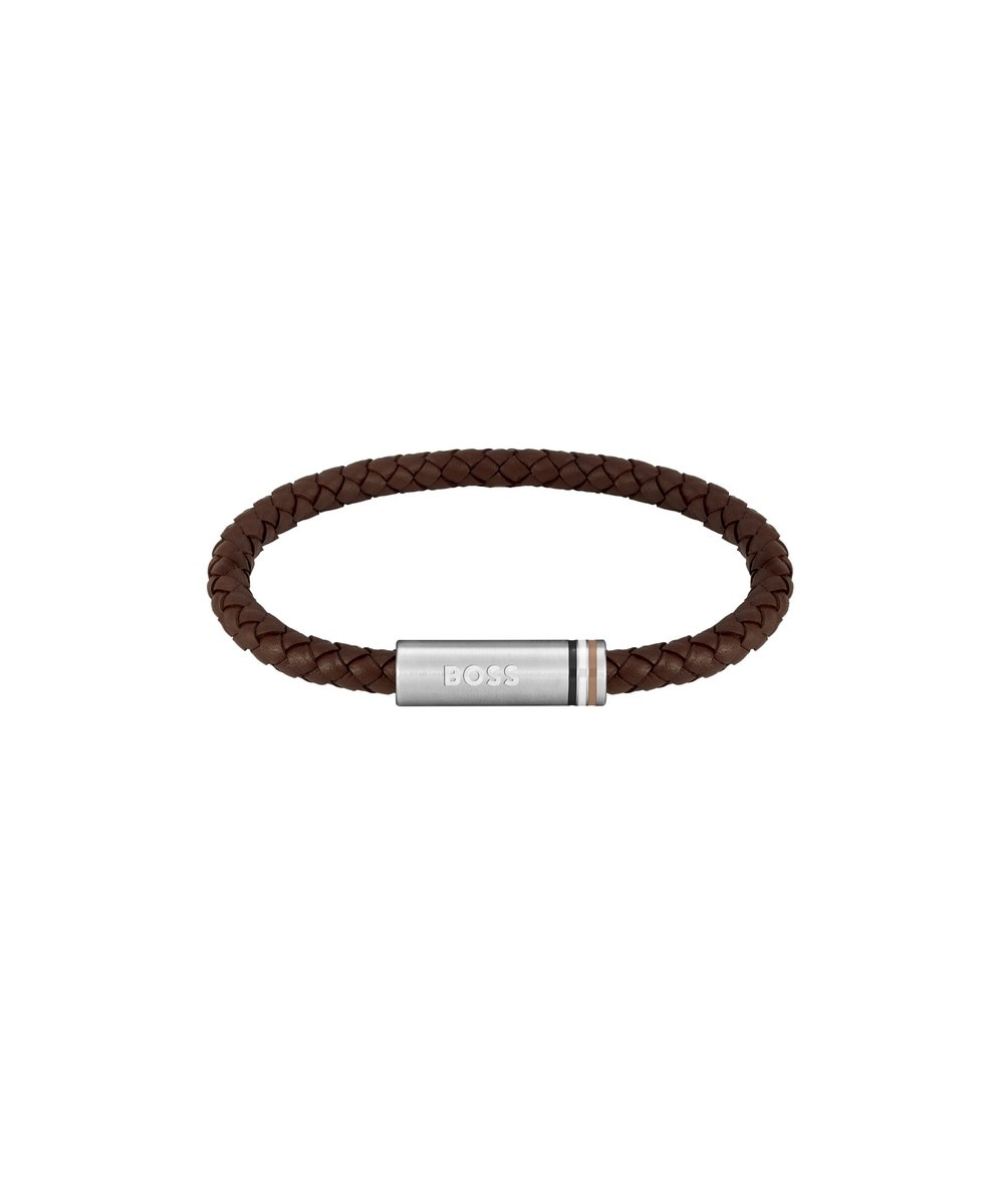 Pulseira Ares Single de Aço e Pele - Castanho Castanho-1