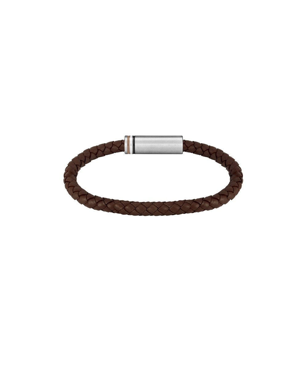 Pulseira Ares Single de Aço e Pele - Castanho Castanho-2