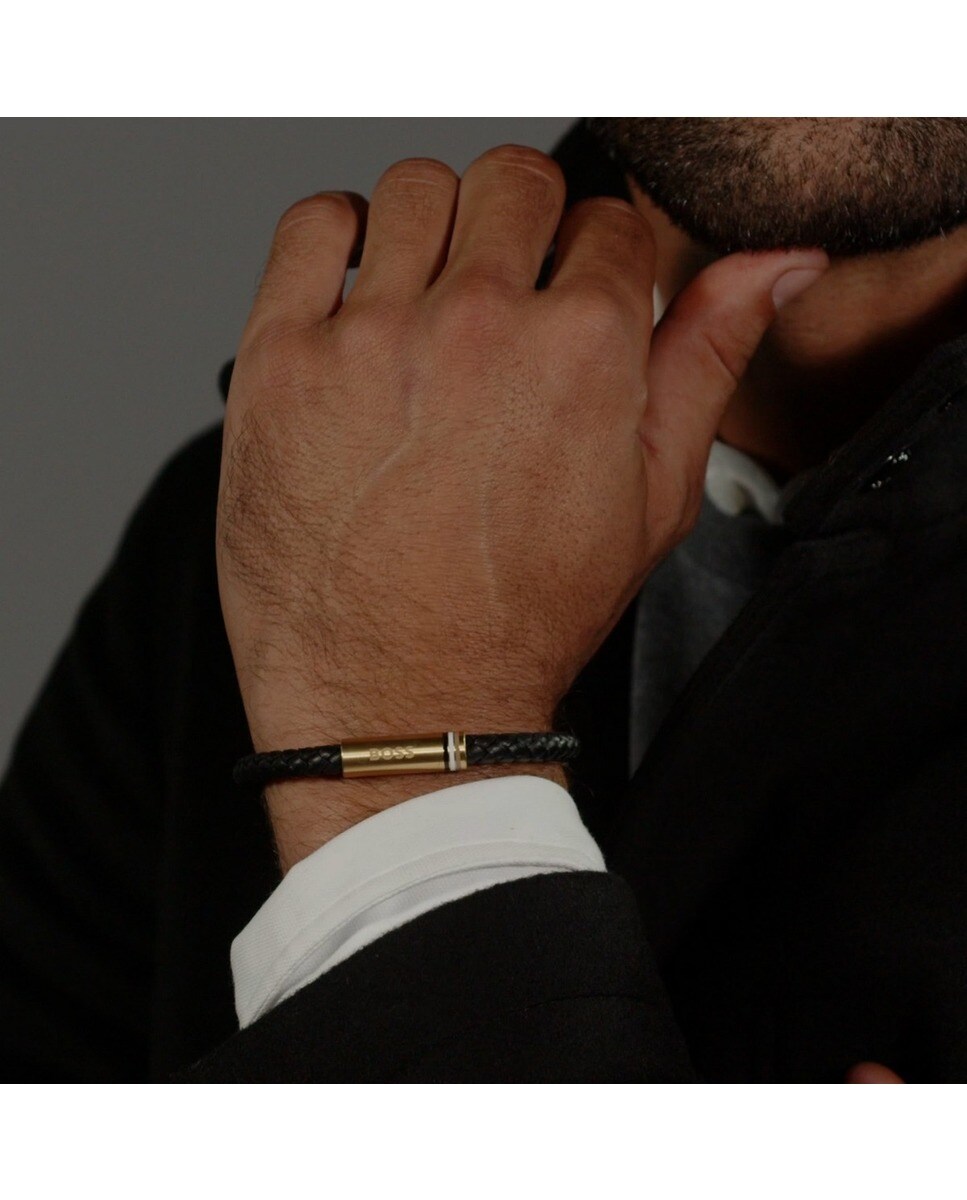 Pulseira Ares Single de Aço e Pele - Preto Preto-3