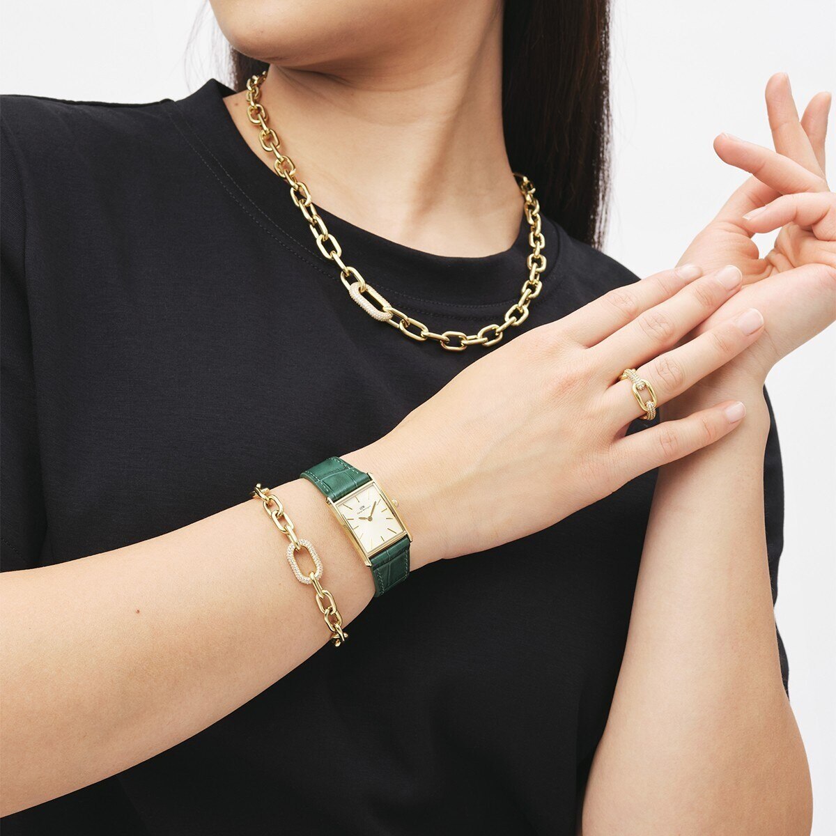 Anel DW Crystal Link Ring Gold Dourado-3