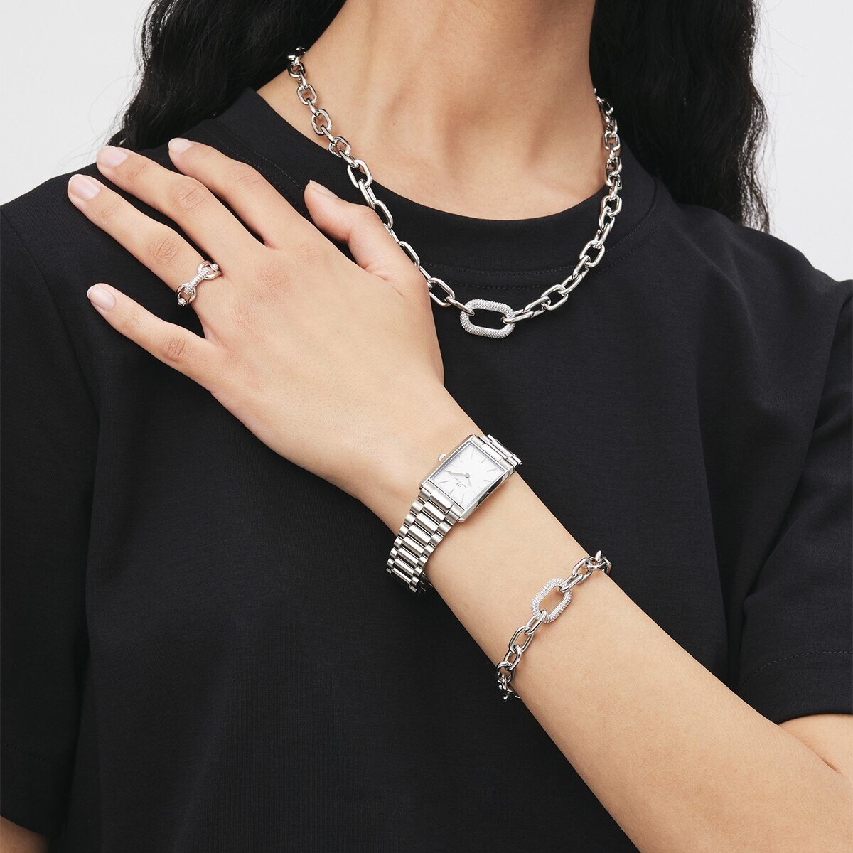 Anel DW Crystal Link Ring Silver Silver-3