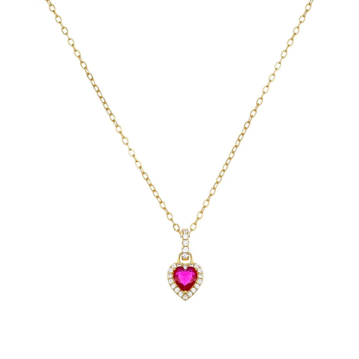 Colar Coração Rubi Dourado e Diamantes 1