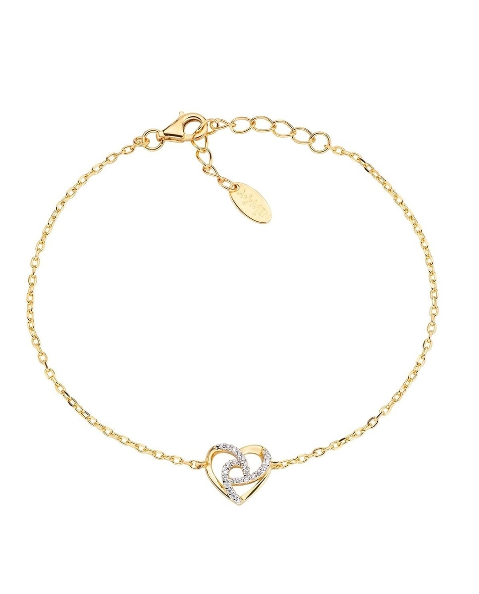 Pulseira "Coração" em Prata Dourada com Zircões Dourado-1