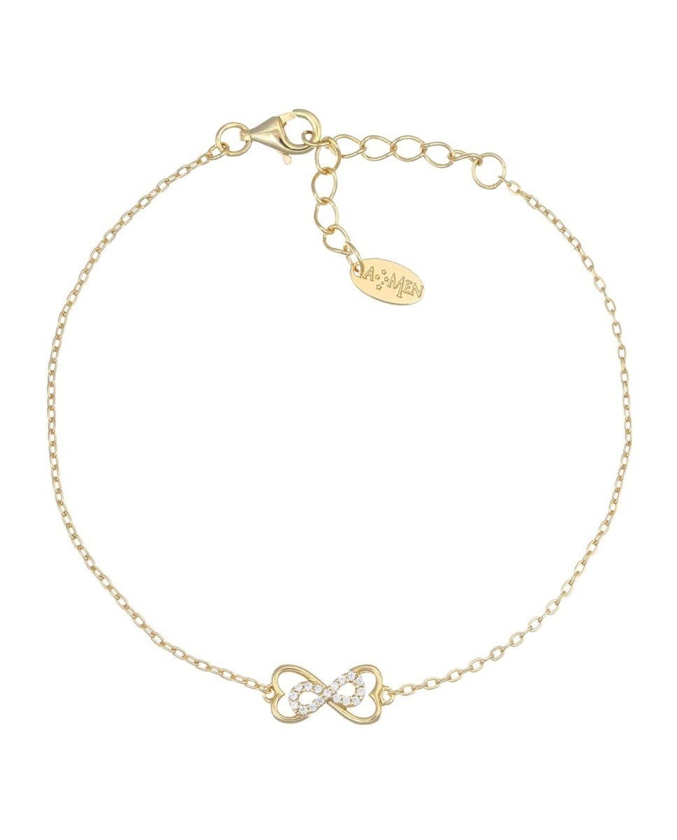 Pulseira Corações de Ouro e Infinito com Zircões Brancos Dourado-1