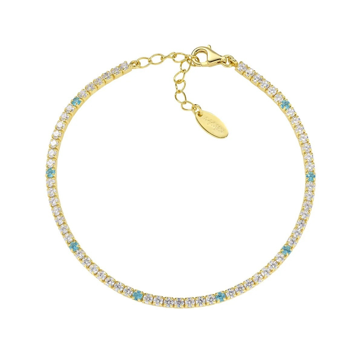 Imagem 0 de Pulseira Tennis Dourada com Zircónias Aquamarine e Brancas