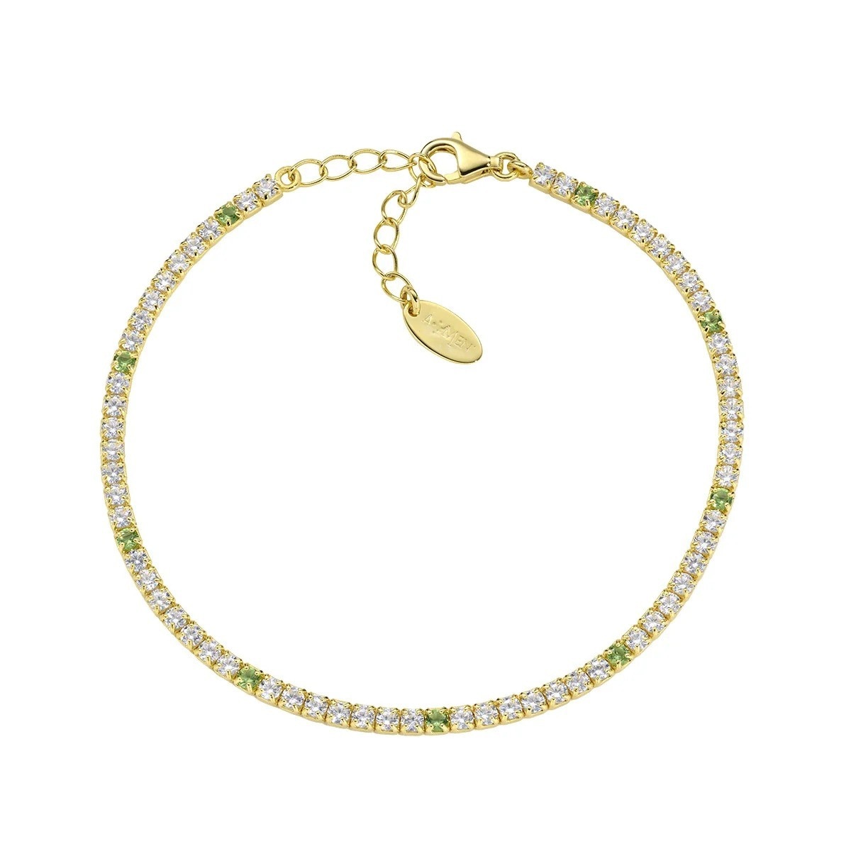 Imagem 0 de Pulseira Tennis Dourada com Zircónias Verde-azeitona e Brancas