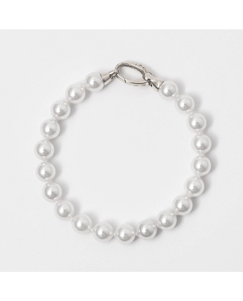 Pulseira Clássico de Prata e Pérolas Branco-2