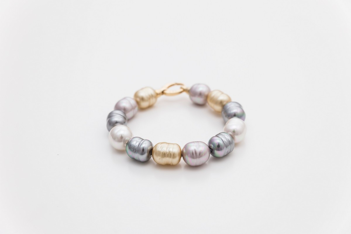 Pulseira Barroco de Prata Dourada e Pérolas Branco-1