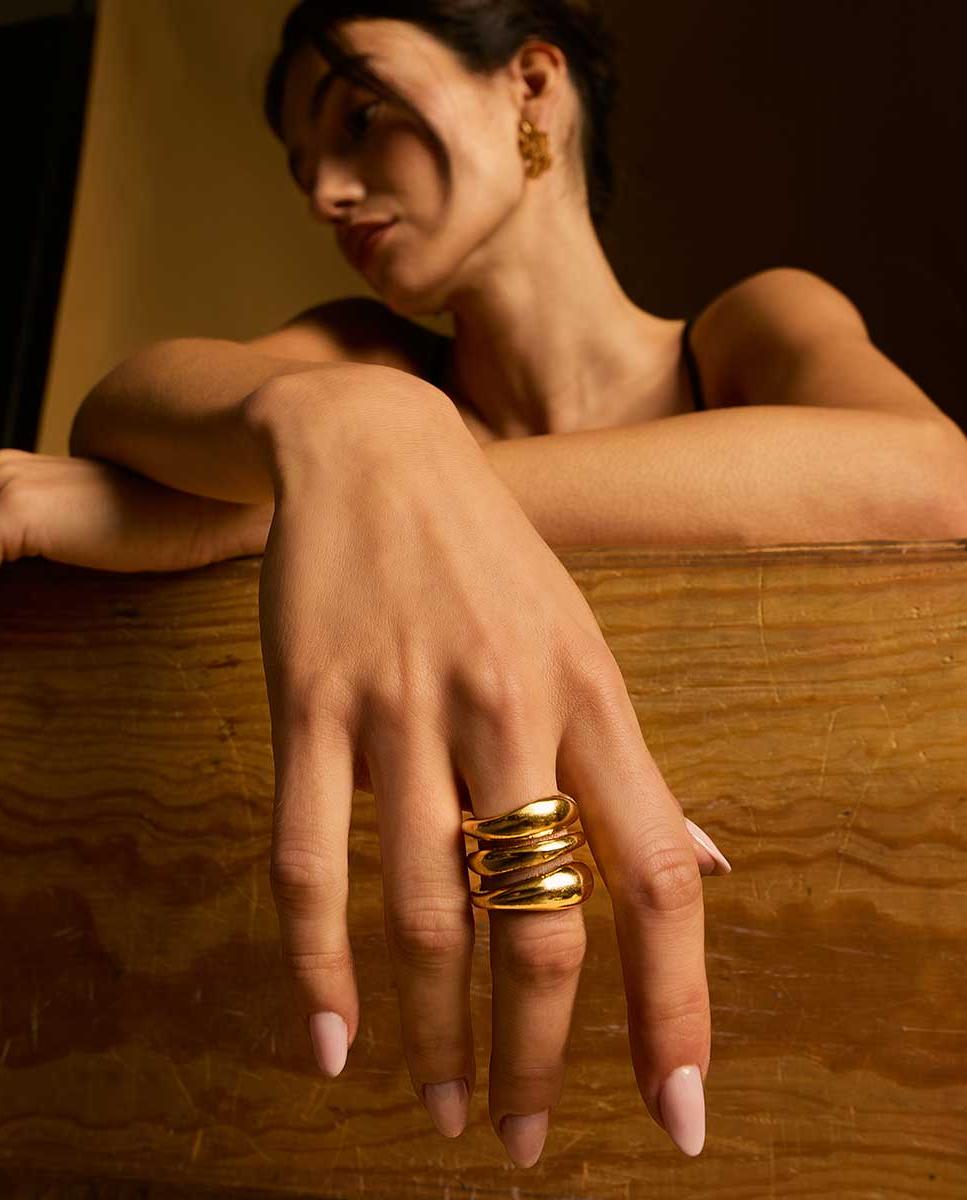 Anel Coquine 3 Aros Desiguais Dourado-2