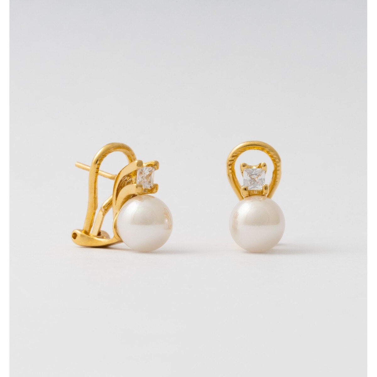Brincos Selene de Prata Dourada e Pérolas - Branco Branco-2