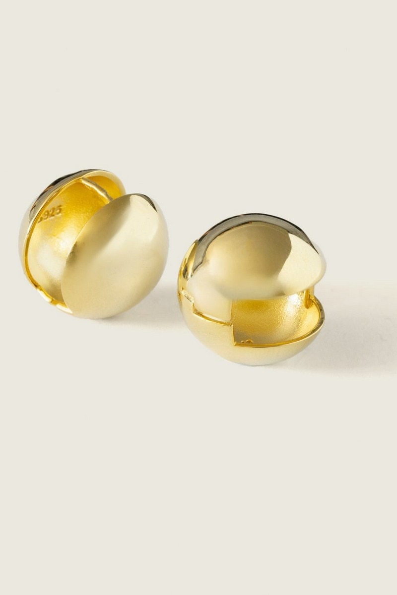 Modern Silver Spheres Hoops - Banho de ouro Dourado-1