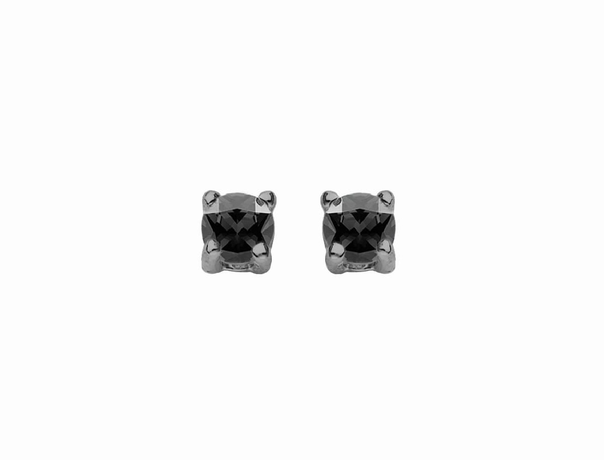 Brincos Pequenos de Ruténio e Zircão Preto Prata-1