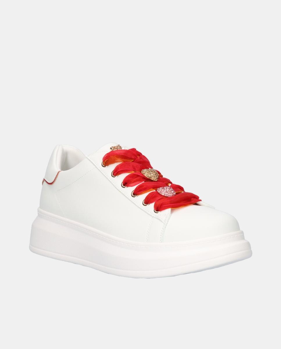 Sapatilhas em Textil com Cordões - White Red 2