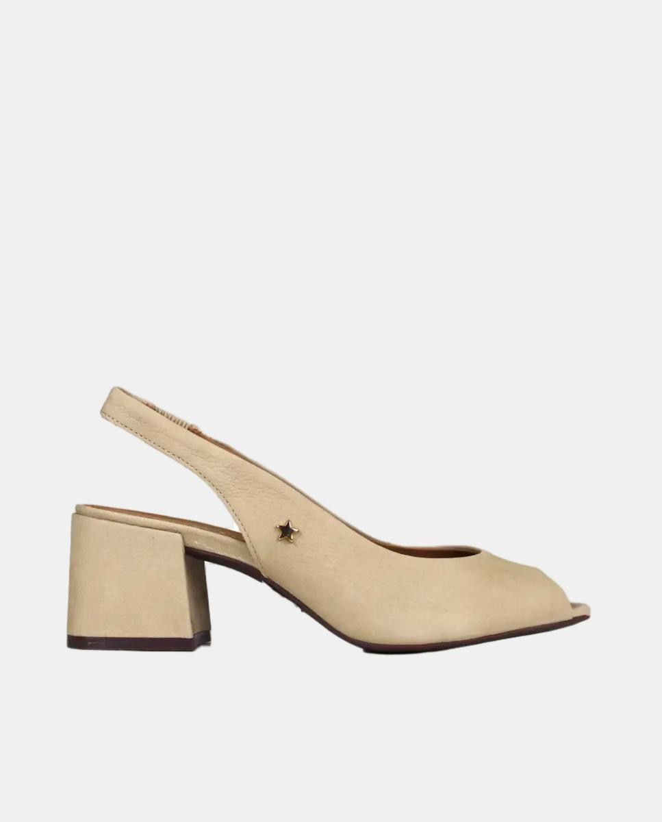 Imagem 0 de Sandália de Salto em Pele - Bege