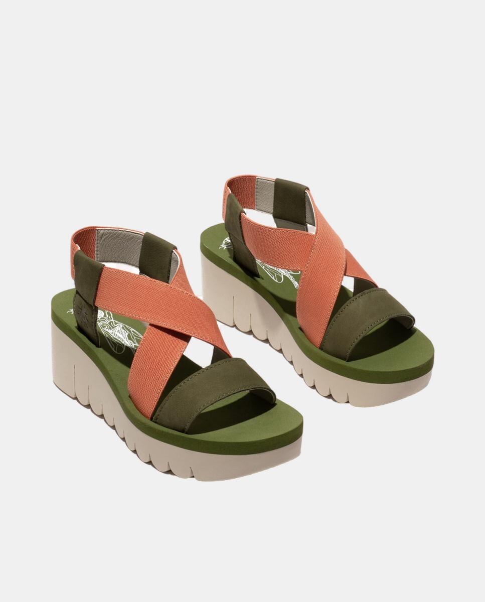 Sandálias em Pele - Multicolor Laranja / Verde-2