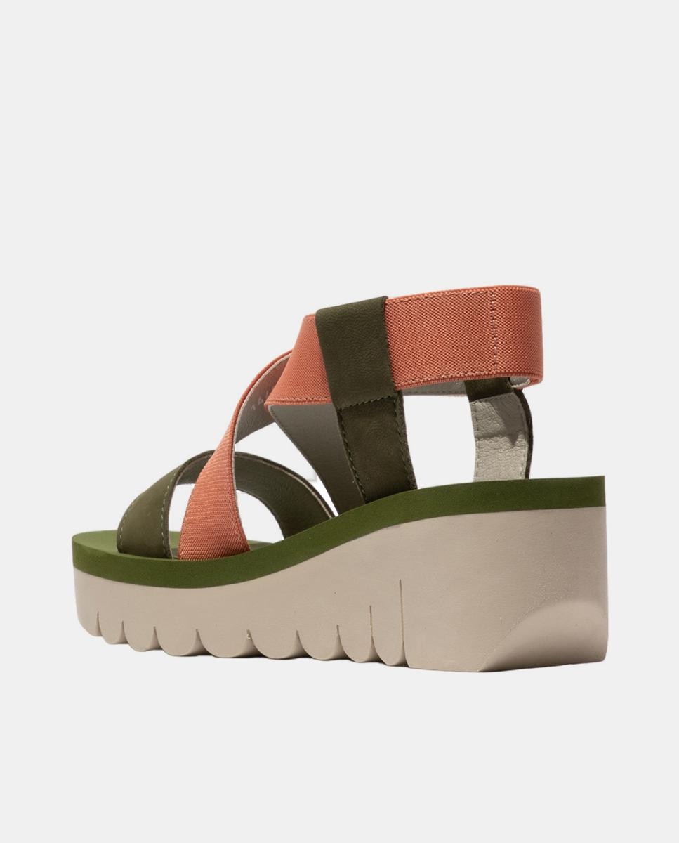 Sandálias em Pele - Multicolor Laranja / Verde-3