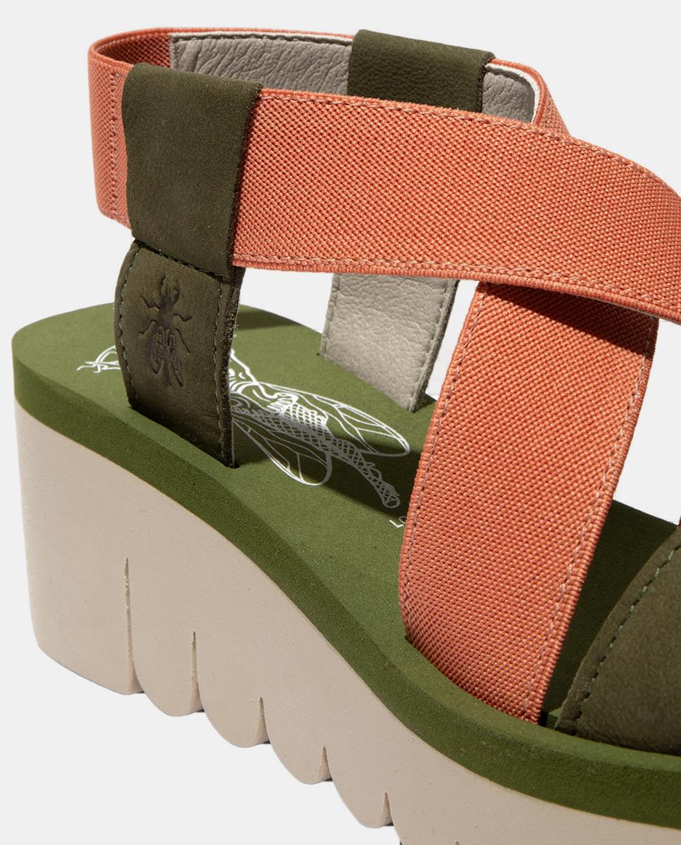 Sandálias em Pele - Multicolor Laranja / Verde-4