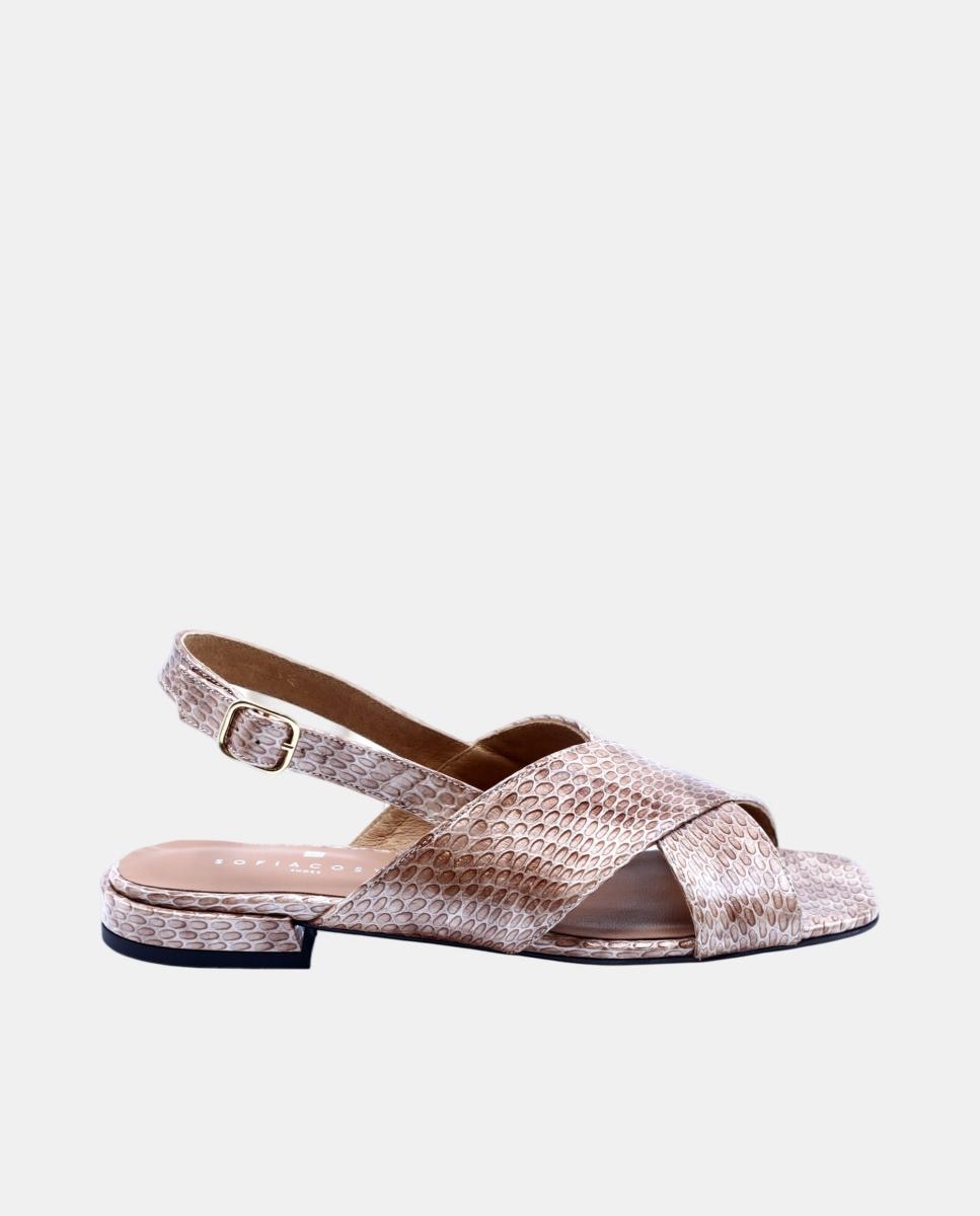 Imagem 0 de Sandália Rasa de Tiras em Pele