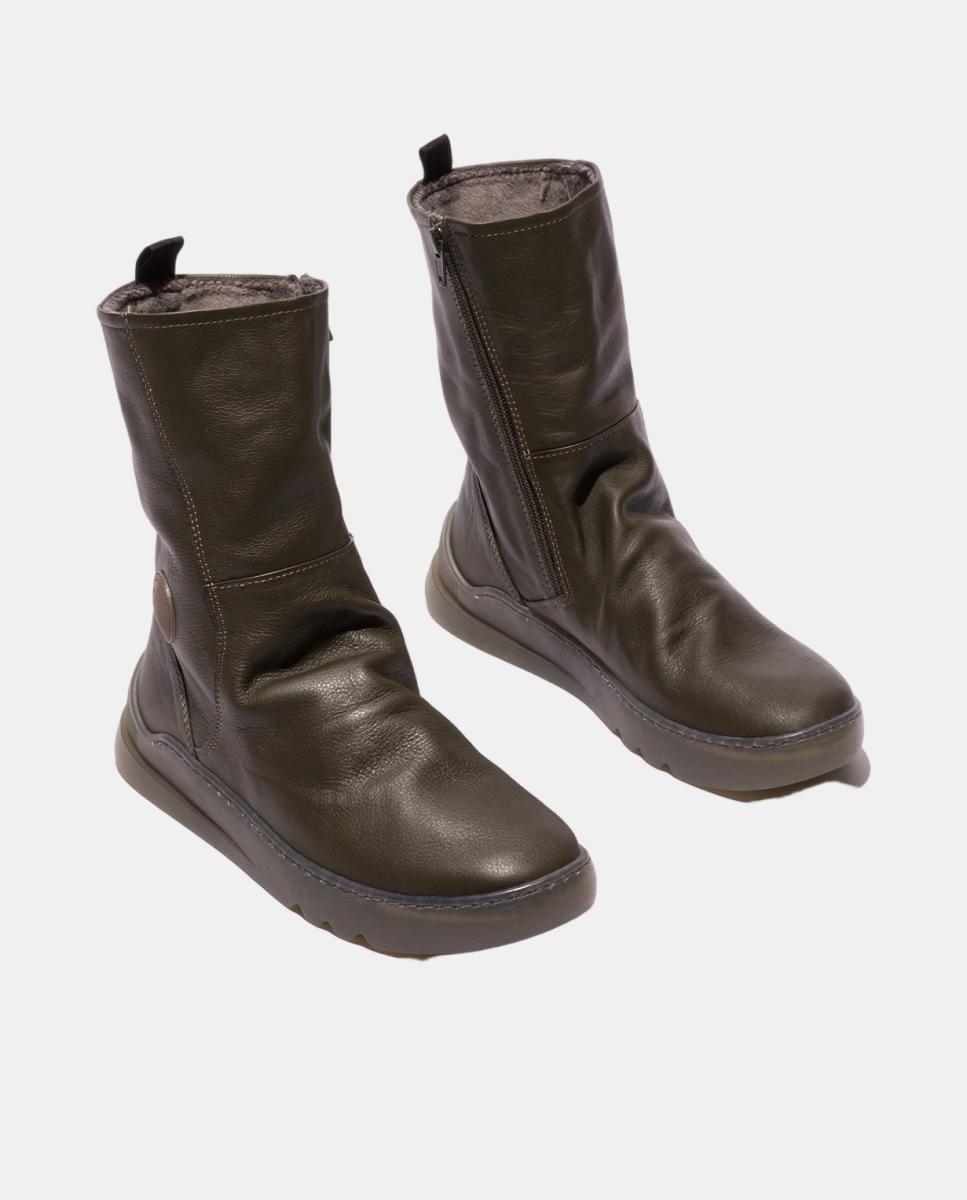 Bota em Pele com Fecho - LOG Verde-escuro-2