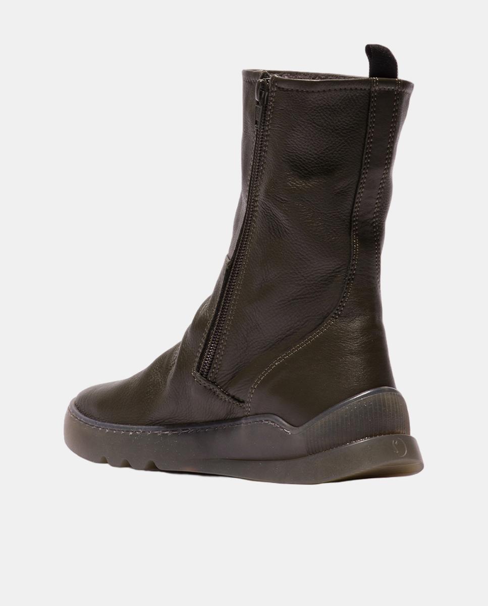 Bota em Pele com Fecho - LOG Verde-escuro-3