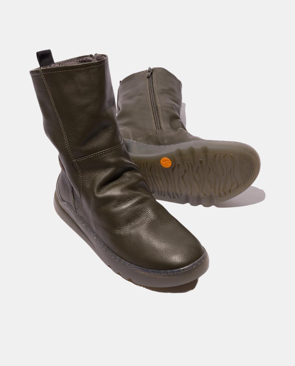 Bota em Pele com Fecho - LOG Verde-escuro-4
