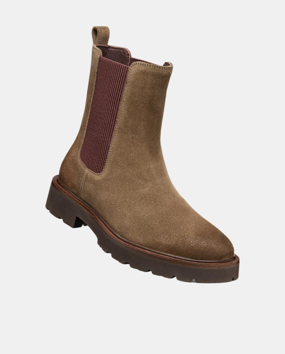 Botins Chelsea em camurça com elástico em cor contrastante Taupe-4