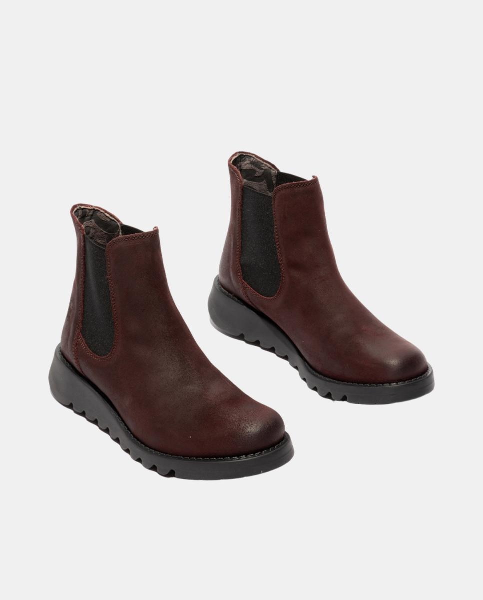 Botim em Pele Slip-On Burgundy-2