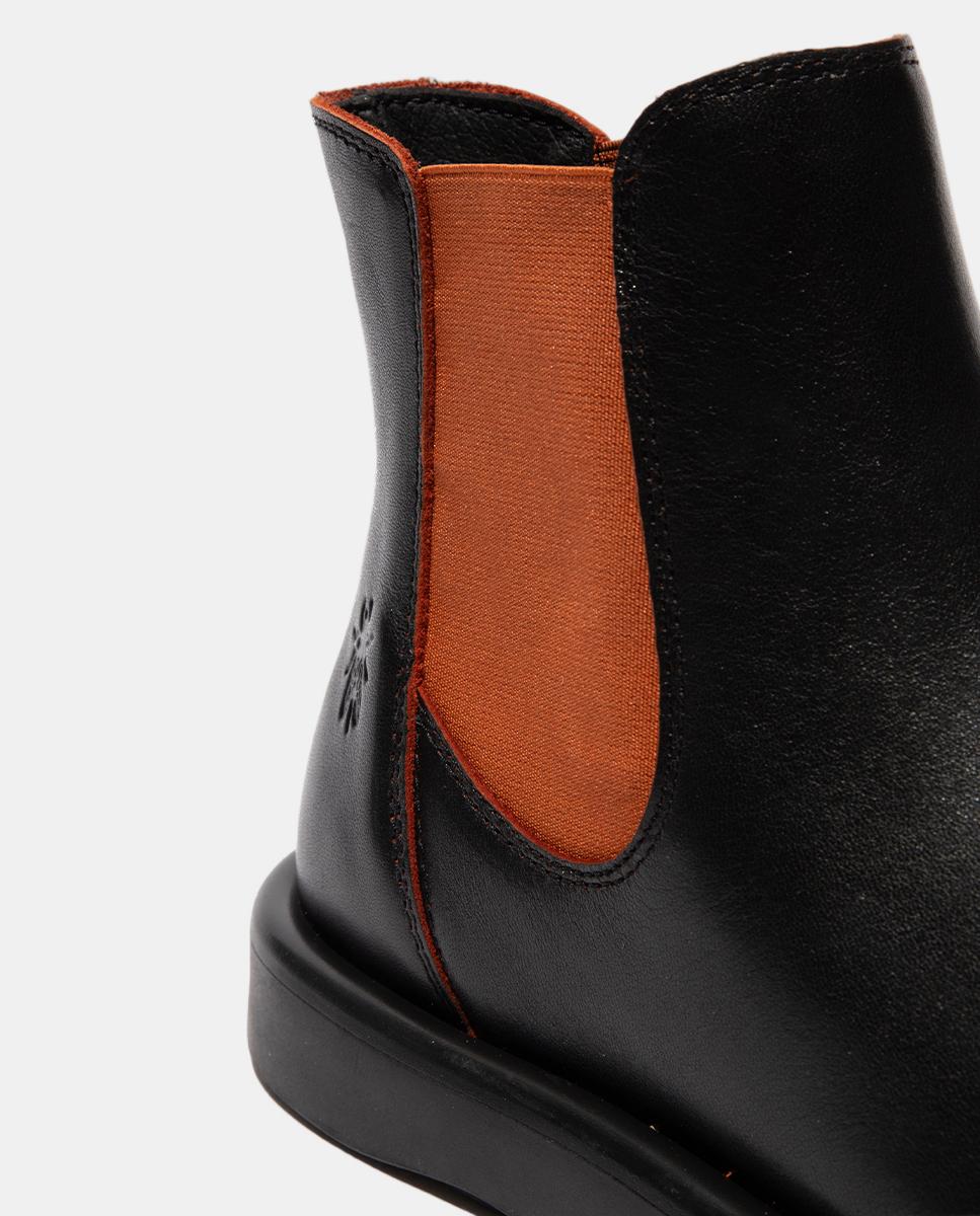 Botim em Pele Slip-On Preto / Vermelho-4