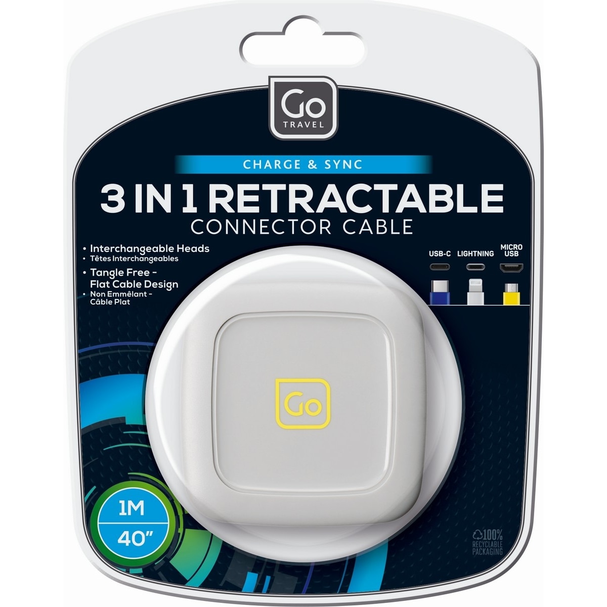 Cabo de ligação USB retrátil 3 em 1 (1M) 1