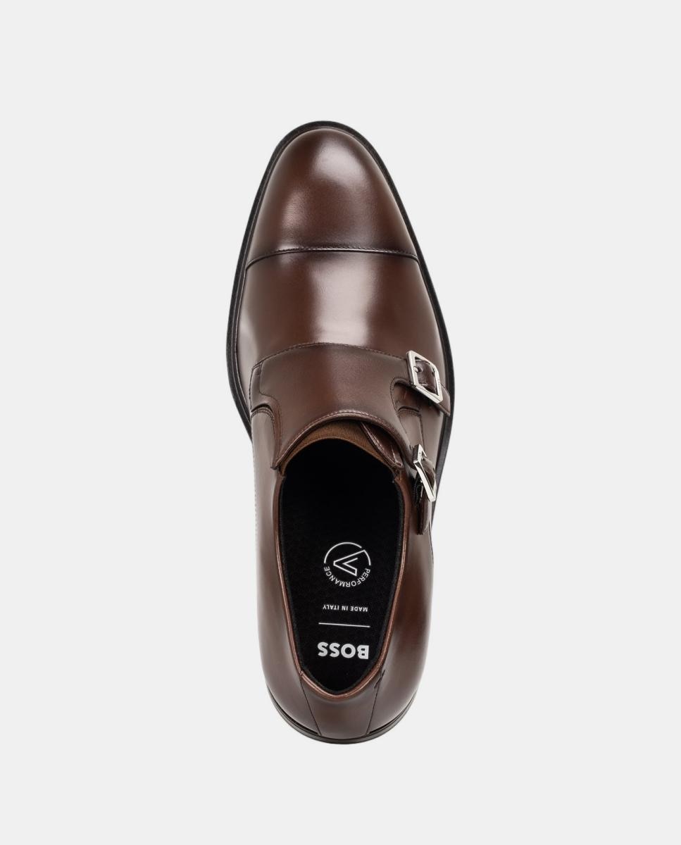 Sapatos em Pele com Fivela Castanho-2