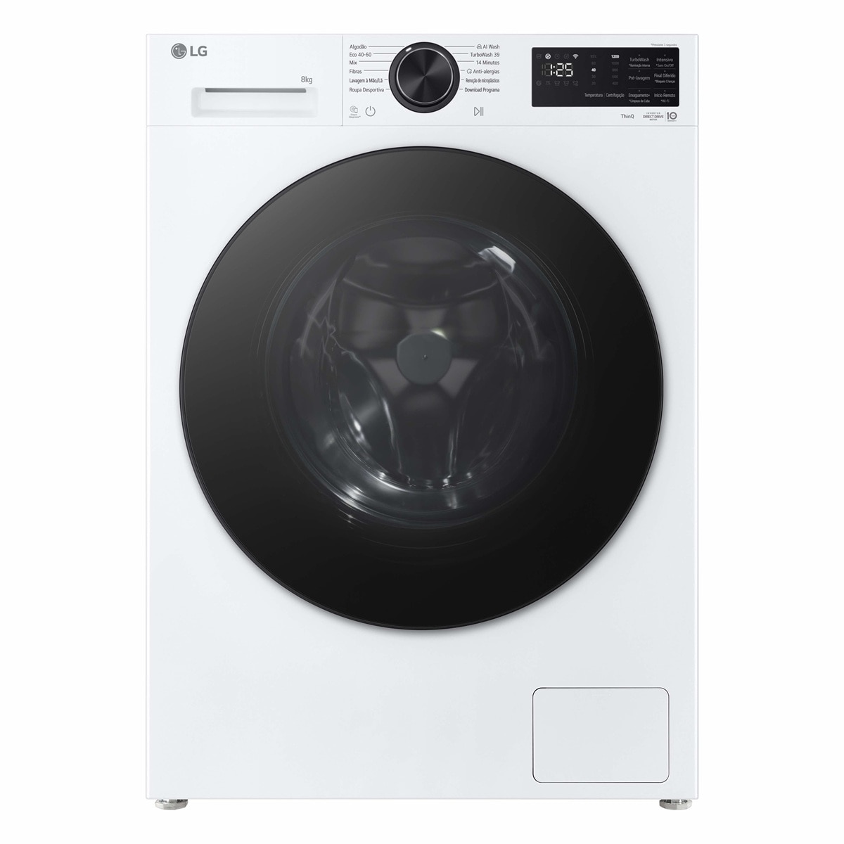 Imagem 0 de Máquina de Lavar Roupa LG Slim  F2X50S8TLB AI DD, TurboWash 360, LG Steam, Carga Frontal, de 8 Kg e 1200 rpm - Branco