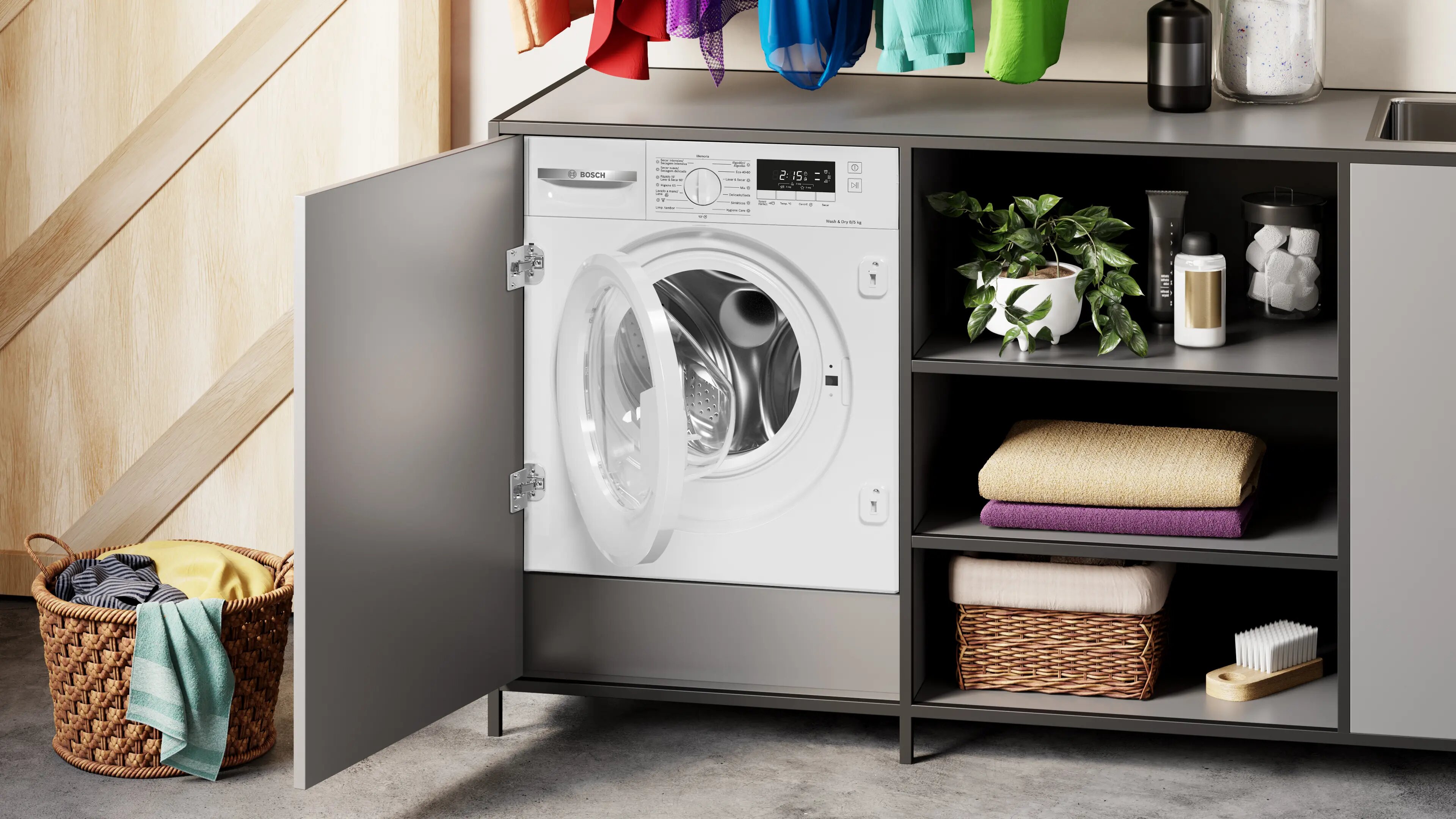 Máquina de Lavar e Secar Roupa Encastrável Bosch WKD28260ES de 8/5 kg - Branco Branco-3