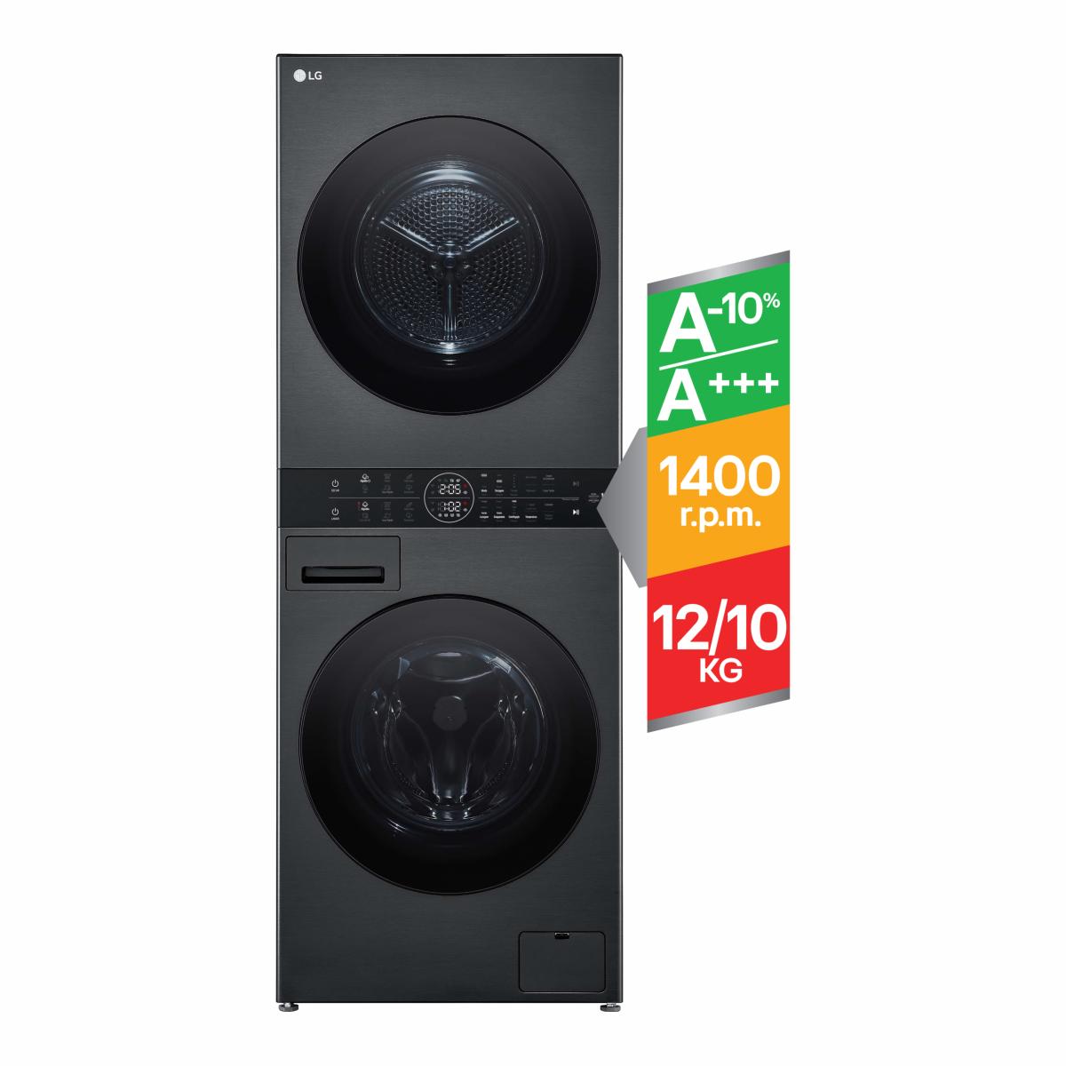 Imagem 0 de Máquina de Lavar e Máquina de Secar Roupa LG WT1210BBF WashTower, Carga Frontal de 12/10 Kg e de 1400 rpm - Preto