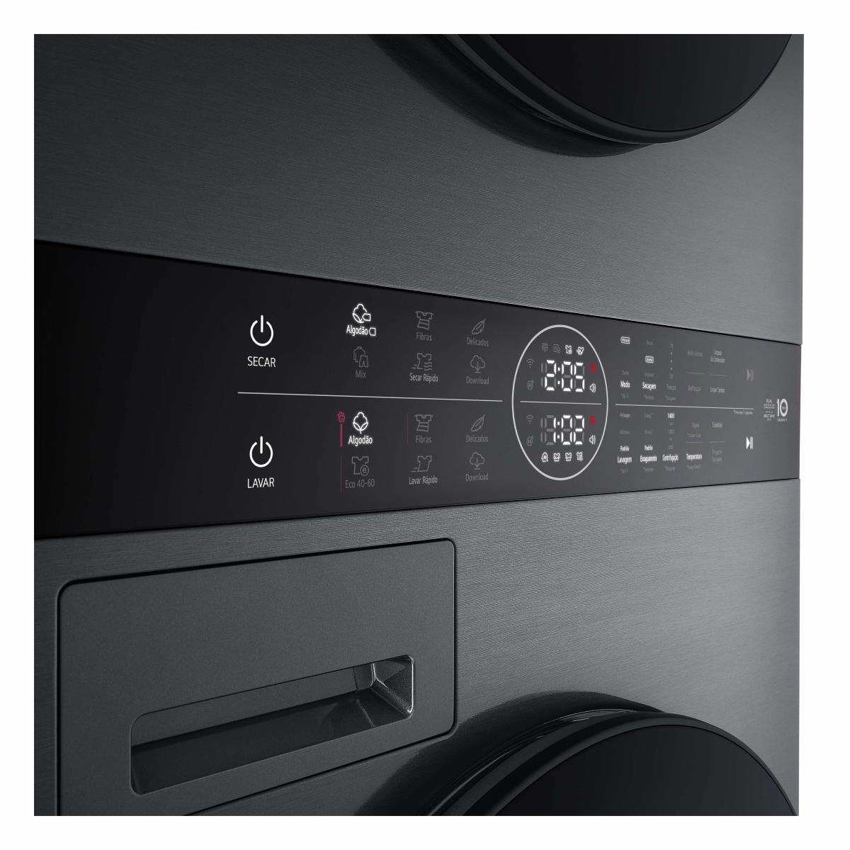 Máquina de Lavar e Máquina de Secar Roupa LG WT1210BBF WashTower, Carga Frontal de 12/10 Kg e de 1400 rpm - Preto Grafite-10