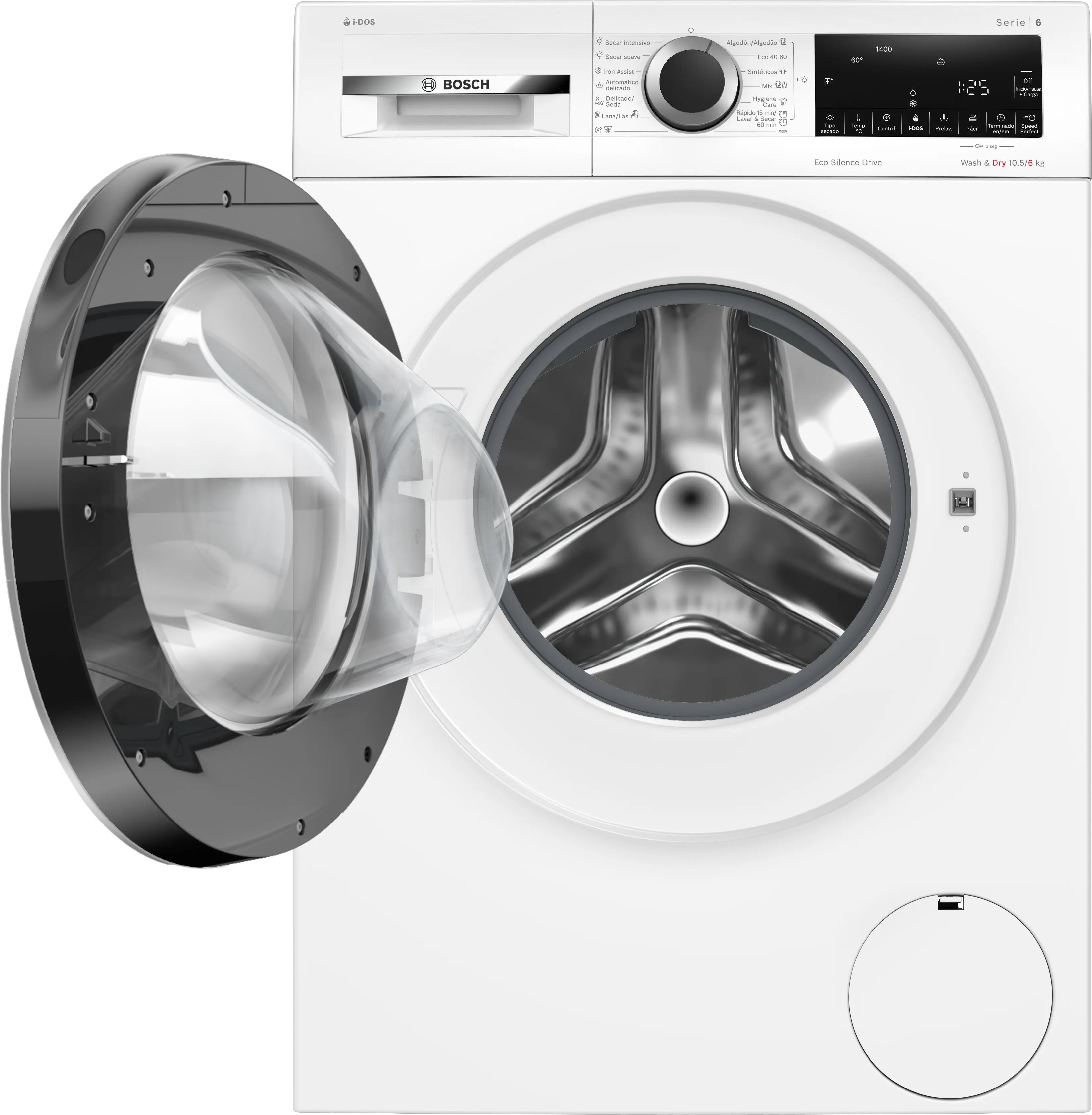 Máquina de Lavar e Secar Roupa Bosch Serie 6 WNG244A0ES i-DOS Carga Frontal de 10,5/6 kg e 1400 rpm - Branco Branco-7